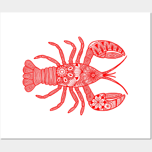 Lobster (red and white horizontal) Posters and Art